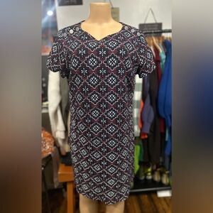 LOFT Midi Dress with Navy and White Pattern